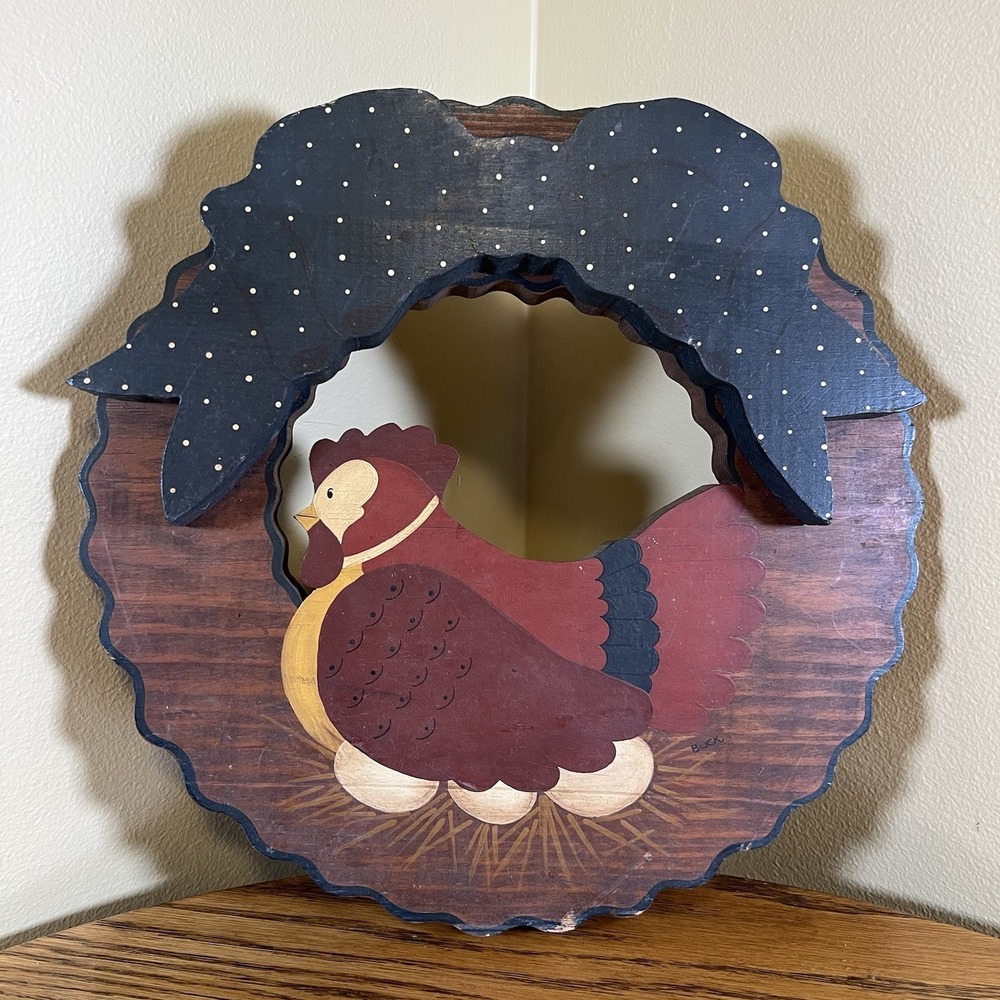 Vtg Wooden Chicken Decor Cottagecore Rustic Country Farmhouse Hand Painted